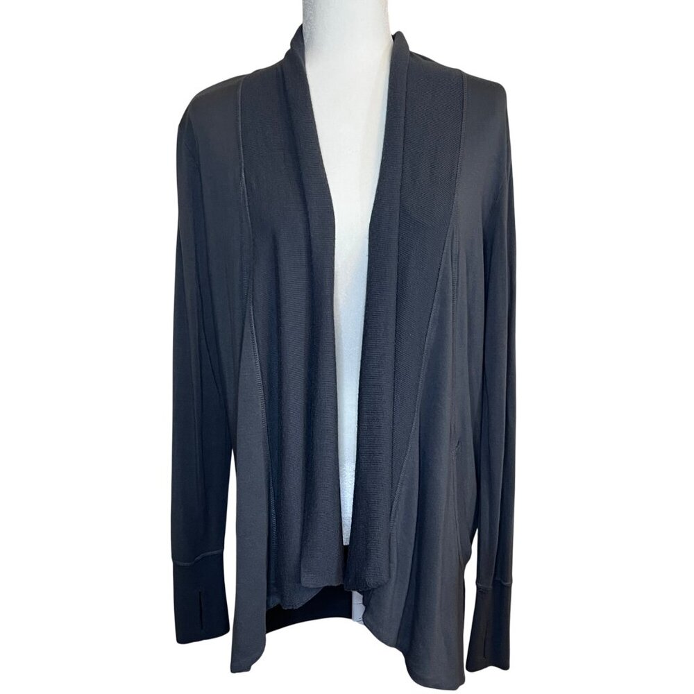 Athleta Womens Nirvana Pranayama Open Front Wrap Cardigan Pockets Light Blue - S